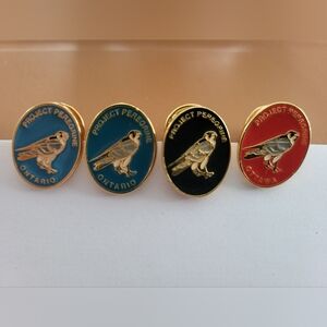 Four Vintage, Collectible "Project Peregrine" enamel pins.